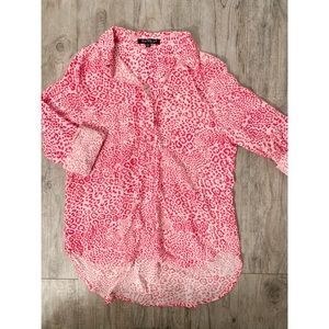 Hot Pink Cheetah Print High to Low Button Down